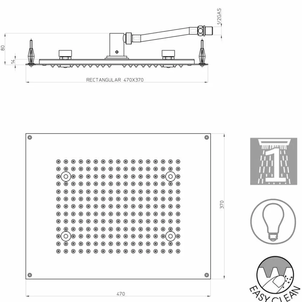 BOSSINI Duschköpfe-Rechteckiger Duschkopf 1-Strahl mit Farblichttherapie
