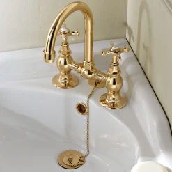 Viadurini Taps Waschbeckenarmaturen-Brückenarmaturen für Waschbecken aus klassischem handgefertigtem Messing - Fioretta