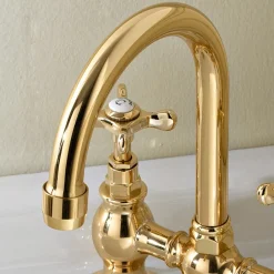 Viadurini Taps Waschbeckenarmaturen-Brückenarmaturen für Waschbecken aus klassischem handgefertigtem Messing - Fioretta