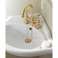 Viadurini Taps Waschbeckenarmaturen-Brückenarmaturen für Waschbecken aus klassischem handgefertigtem Messing - Fioretta