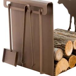 Viadurini Fire Design Kaminholzständer Aus Eisen Und Stahl-Brennholzhalter aus braunem Stahl Hergestellt in Italien mit Werkzeugen - Volturno