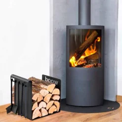 Viadurini Fire Design Kaminholzständer Aus Eisen Und Stahl-Brennholzhalter aus schwarzem Stahl mit 4 Werkzeugen Made in Italy - Phebe