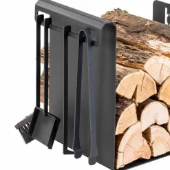 Viadurini Fire Design Kaminholzständer Aus Eisen Und Stahl-Brennholzhalter aus schwarzem Stahl mit 4 Werkzeugen Made in Italy - Phebe