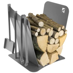 Viadurini Fire Design Kaminholzständer Aus Eisen Und Stahl-Brennholzhalter für den Innenbereich aus Stahl mit 3 Zubehörteilen Made in Italy - Nelumbo