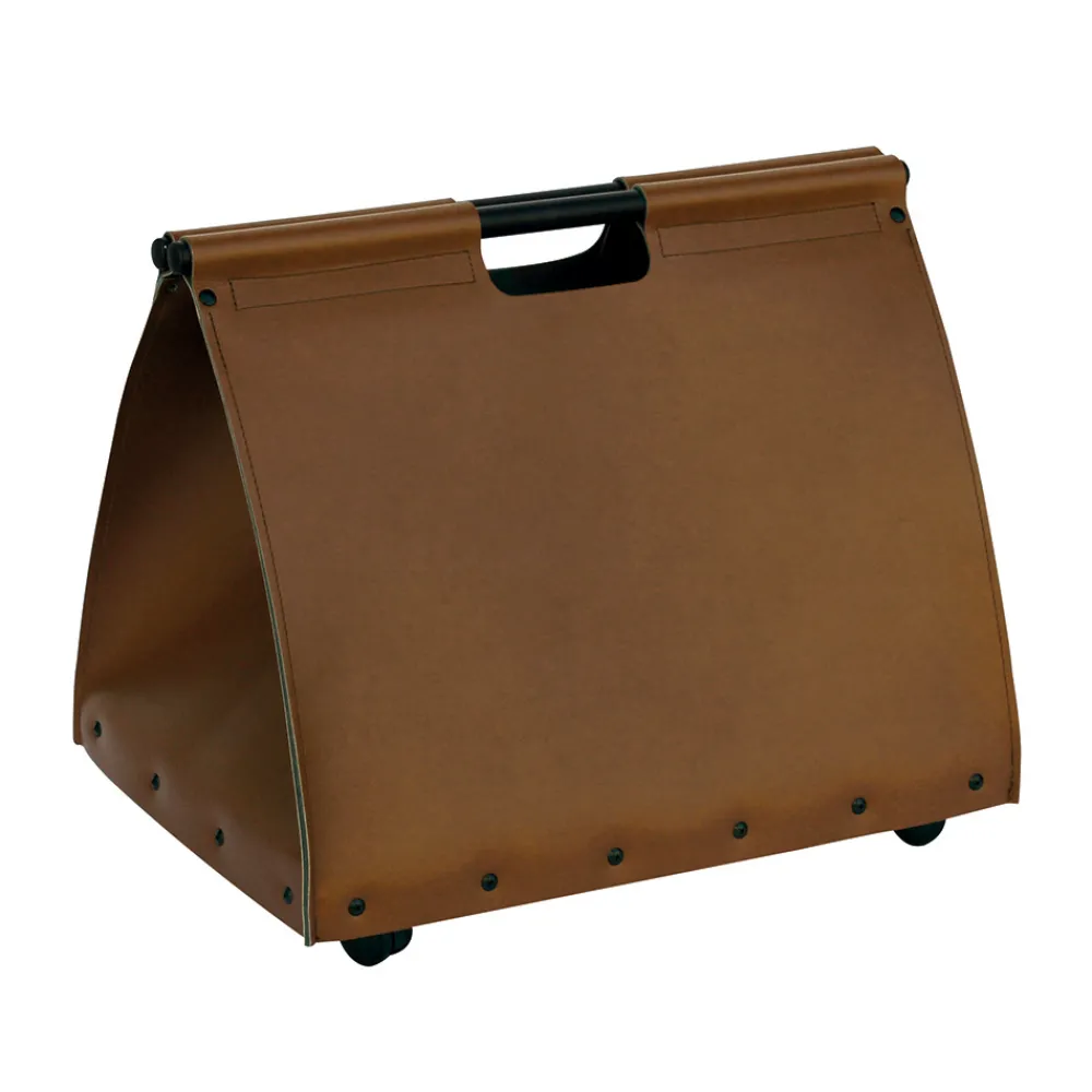 Viadurini Fire Design Kaminholzständer Aus Leder Und Kunstleder-Brennholztasche aus Öko-Leder mit Rollen, hergestellt in Italien – Schnecke