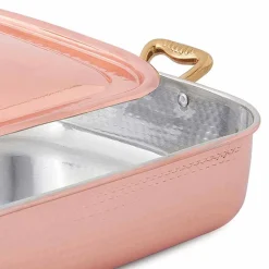 Viadurini Kitchen Kochgeschirr-Bräter und rechteckiger Deckel in der Hand verzinntes Kupfer 32x24 cm - Mariateresa