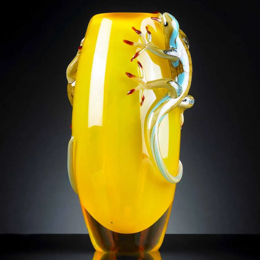 Viadurini Living Deko Vasen-Buntglasvase für den Innenbereich mit Geckos Handmade in Italy - Geco
