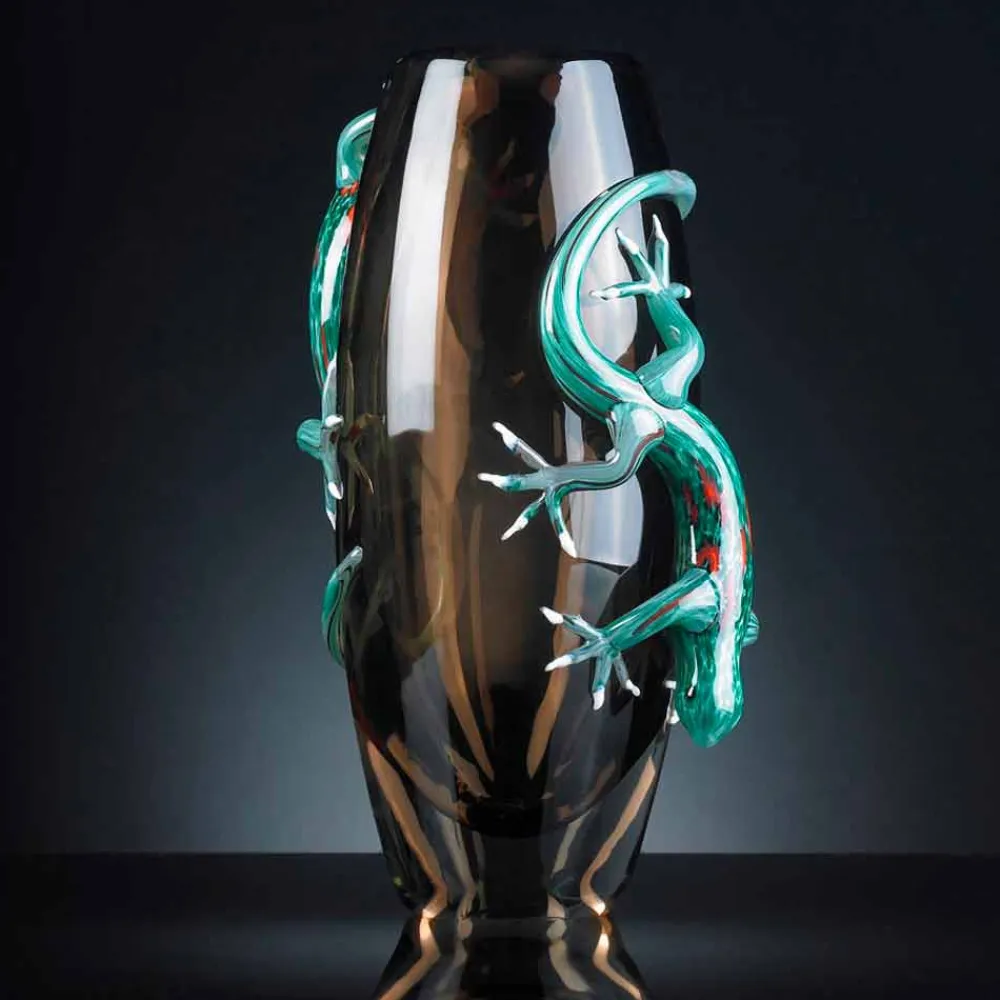 Viadurini Living Deko Vasen-Buntglasvase für den Innenbereich mit Geckos Handmade in Italy - Geco