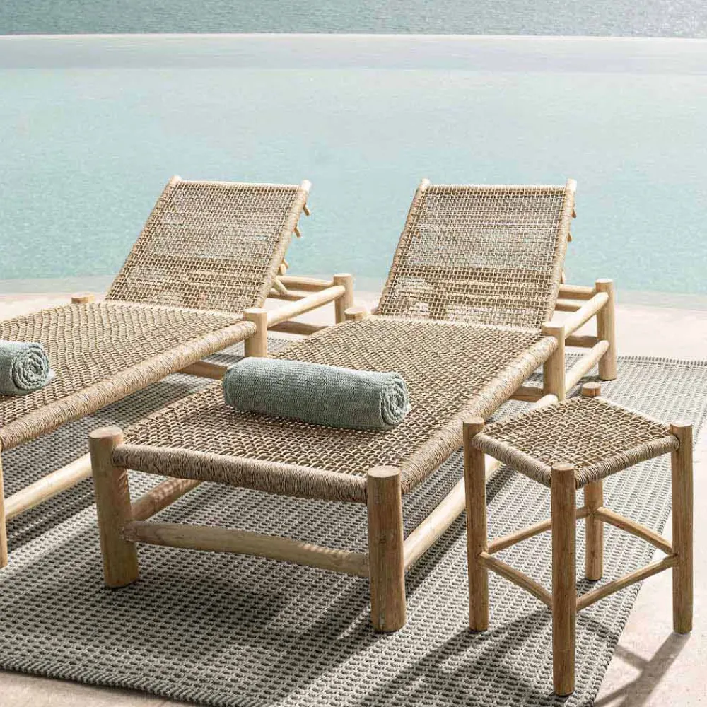 Viadurini in the Garden Sonnenliegen-Chaiselongue im Freien in Teakholzzweigen und Kunstfaserweberei - Tecno