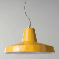 Toscot Pendelleuchten Vintage-42cm Pendelleuchte aus Messing und toskanischer Maiolica Rossi -