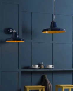 Toscot Pendelleuchten Vintage-42cm Pendelleuchte aus Messing und toskanischer Maiolica Rossi -