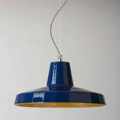 Toscot Pendelleuchten Vintage-42cm Pendelleuchte aus Messing und toskanischer Maiolica Rossi -