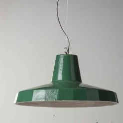 Toscot Pendelleuchten Vintage-42cm Pendelleuchte aus Messing und toskanischer Maiolica Rossi -