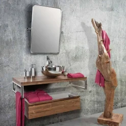 Viadurini Bathroom Badmöbel Hängend-Composition 4 Badezimmermöbel aus Teakholz und verchromtem Stahl - Beatles