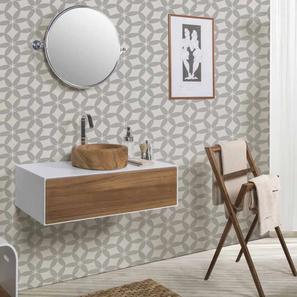 Viadurini Bathroom Badmöbel Hängend-Composition 3 Badezimmermöbel aus Teakholz und Hi Macs® - Talk