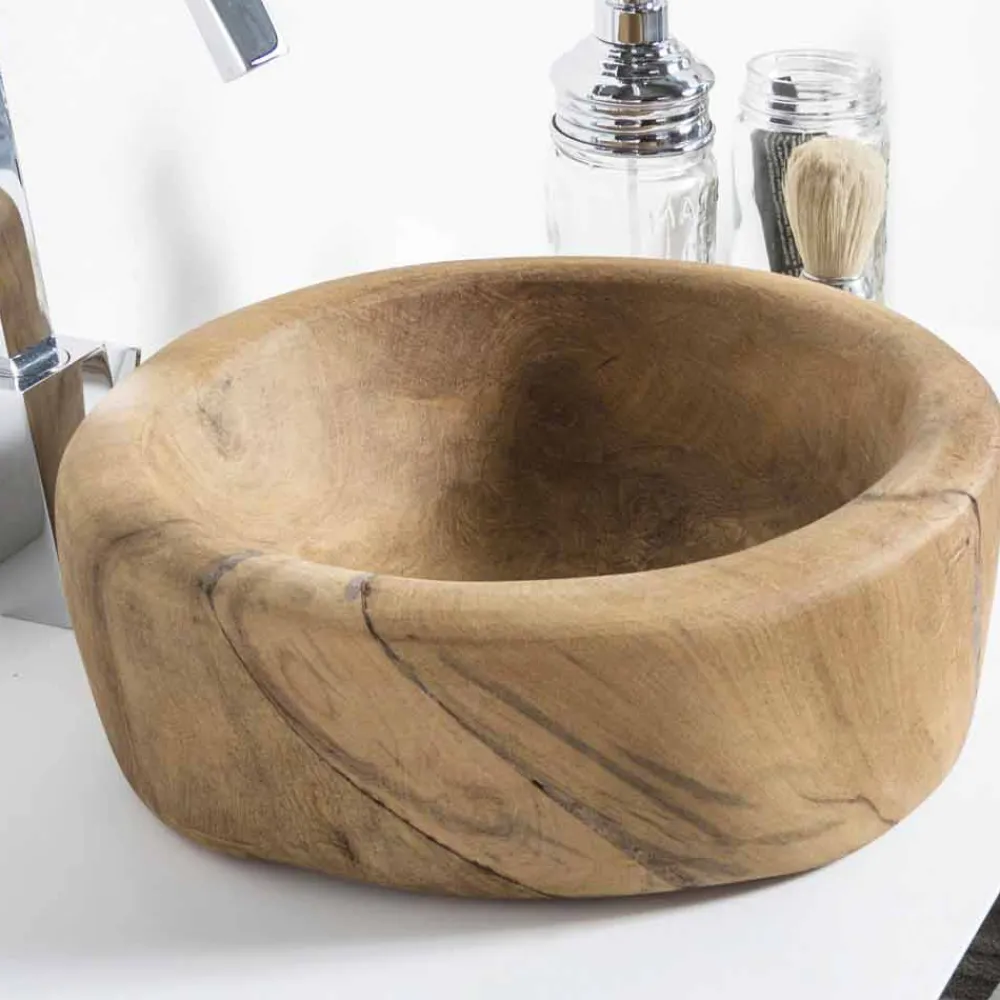 Viadurini Bathroom Badmöbel Hängend-Composition 3 Badezimmermöbel aus Teakholz und Hi Macs® - Talk