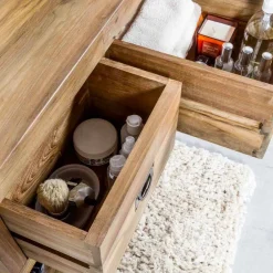 Viadurini Bathroom Badmöbel Hängend-Composition 3 Badezimmermöbel aus Teakholz mit Waschbecken aus Harz - Essence