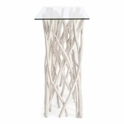 Viadurini Living Konsolentisch Flur-Consolle aus gebleichtem Teakholz und Luxus-Design-Glasplatte - Francesca