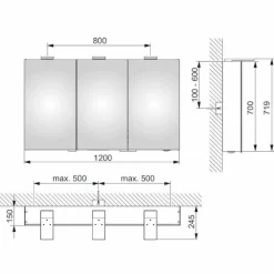 Viadurini Bathroom Badspiegel-Containerspiegel mit 3 Türen mit 9 Innenregalen und LED-Beleuchtung - Ratsche