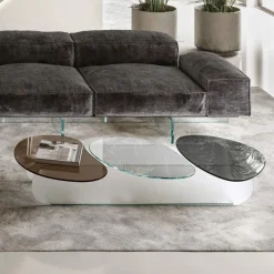 Viadurini Living Moderne Couchtische-Couchtisch aus Glas mit 3 farbigen geformten Platten - Dapy