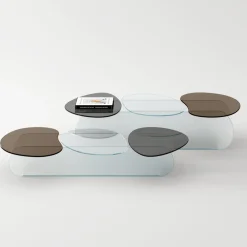 Viadurini Living Moderne Couchtische-Couchtisch aus Glas mit 3 farbigen geformten Platten - Dapy