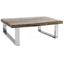 Viadurini Living Moderne Couchtische-Couchtisch aus recyceltem Holz und Glasbeinen aus Stahl Homemotion - Gnomea