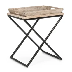 Viadurini Living Moderne Couchtische-Couchtisch aus Stahl mit Tablett im Mangoholz-Design - Cesira