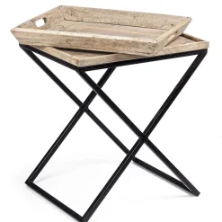 Viadurini Living Moderne Couchtische-Couchtisch aus Stahl mit Tablett im Mangoholz-Design - Cesira