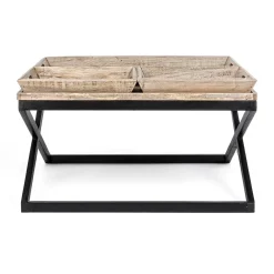 Viadurini Living Moderne Couchtische-Couchtisch aus Stahl mit Tablett im Mangoholz-Design - Cesira