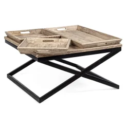 Viadurini Living Moderne Couchtische-Couchtisch aus Stahl mit Tablett im Mangoholz-Design - Cesira