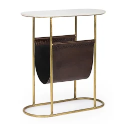 Viadurini Living Couchtische Aus Stein-Couchtisch aus Stahl und Marmor mit Zeitungsständer aus Leder - Aretone