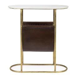 Viadurini Living Couchtische Aus Stein-Couchtisch aus Stahl und Marmor mit Zeitungsständer aus Leder - Aretone