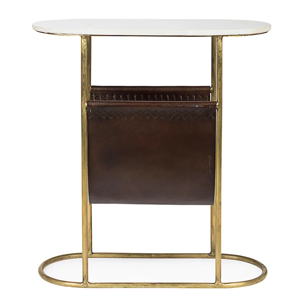 Viadurini Living Couchtische Aus Stein-Couchtisch aus Stahl und Marmor mit Zeitungsständer aus Leder - Aretone