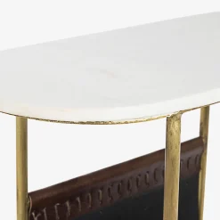 Viadurini Living Couchtische Aus Stein-Couchtisch aus Stahl und Marmor mit Zeitungsständer aus Leder - Aretone