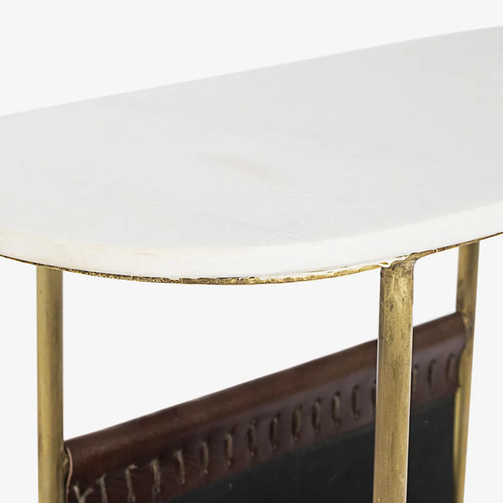 Viadurini Living Couchtische Aus Stein-Couchtisch aus Stahl und Marmor mit Zeitungsständer aus Leder - Aretone