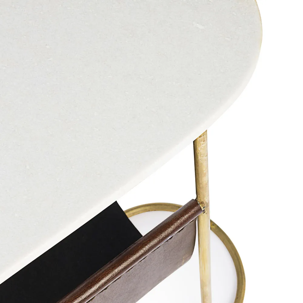 Viadurini Living Couchtische Aus Stein-Couchtisch aus Stahl und Marmor mit Zeitungsständer aus Leder - Aretone