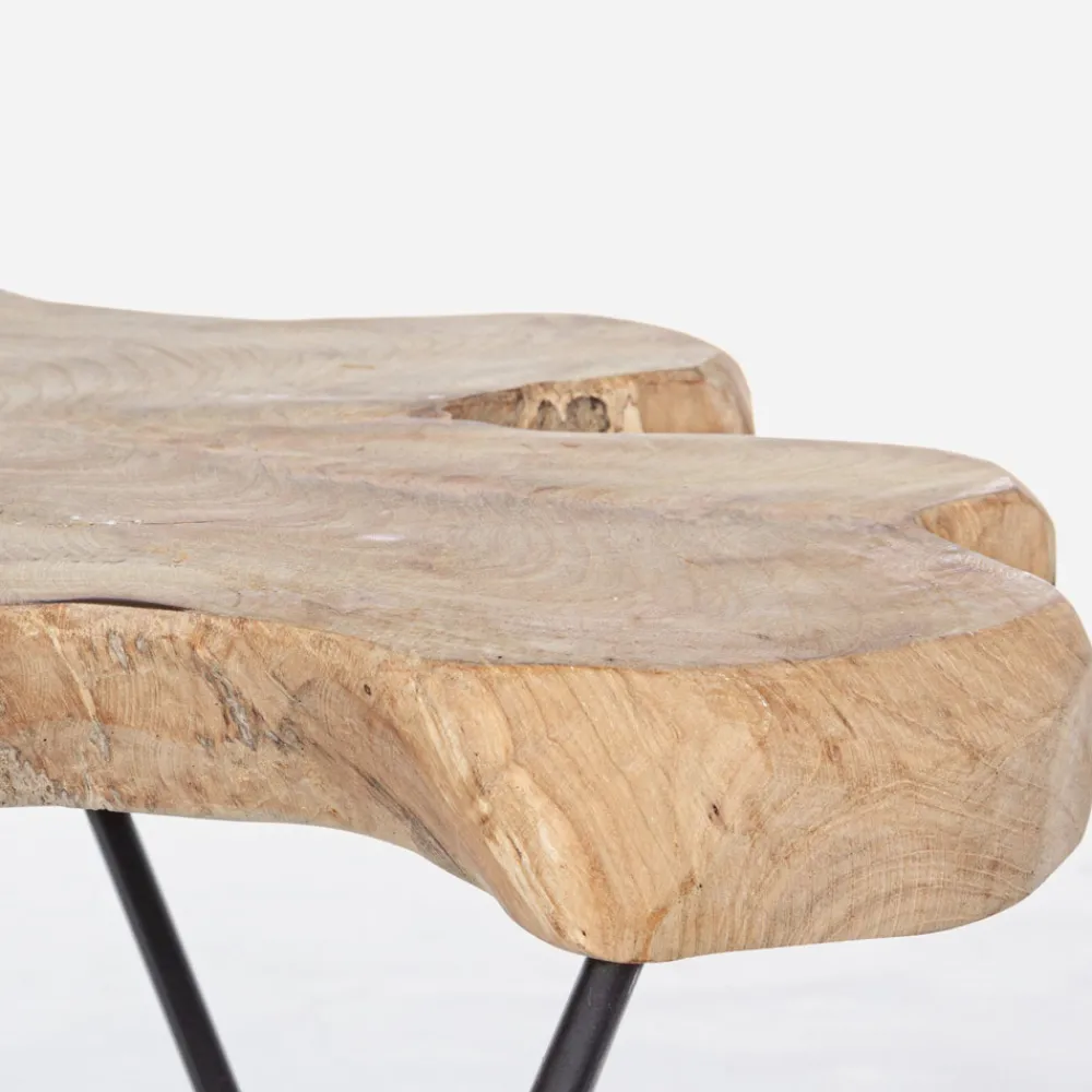 Viadurini Living Moderne Couchtische-Couchtisch für Wohnzimmer Schwarzer Stahl und natürliches Teakholz - Perlana