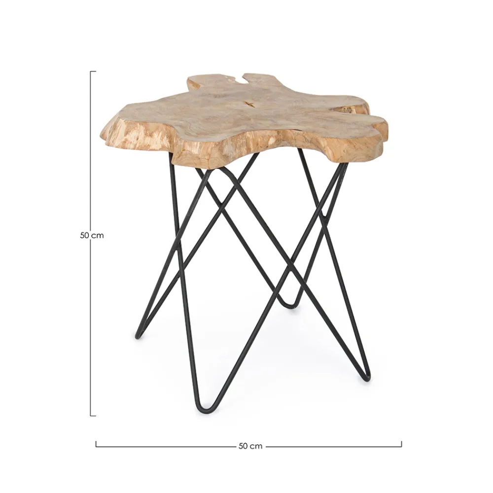 Viadurini Living Moderne Couchtische-Couchtisch für Wohnzimmer Schwarzer Stahl und natürliches Teakholz - Perlana