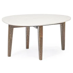 Viadurini Living Couchtische Aus Stein-Couchtisch für Wohnzimmer mit Beinen aus Marmor und Mangoholz - Desiderio