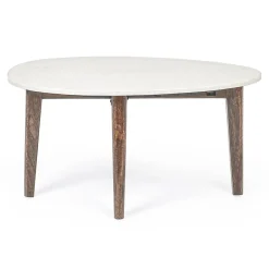 Viadurini Living Couchtische Aus Stein-Couchtisch für Wohnzimmer mit Beinen aus Marmor und Mangoholz - Desiderio