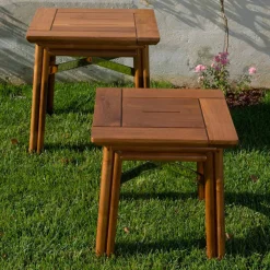 Viadurini in the Garden Garten Beistelltisch-Couchtisch im Freien aus Natur- oder Schwarzholz, 2 Größen - Suzana