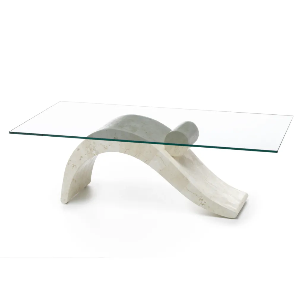 Viadurini Living Couchtische Aus Stein-Couchtisch im modernen Design mit Glasplatte und Sockel aus Fossilstein – Nachfüllen