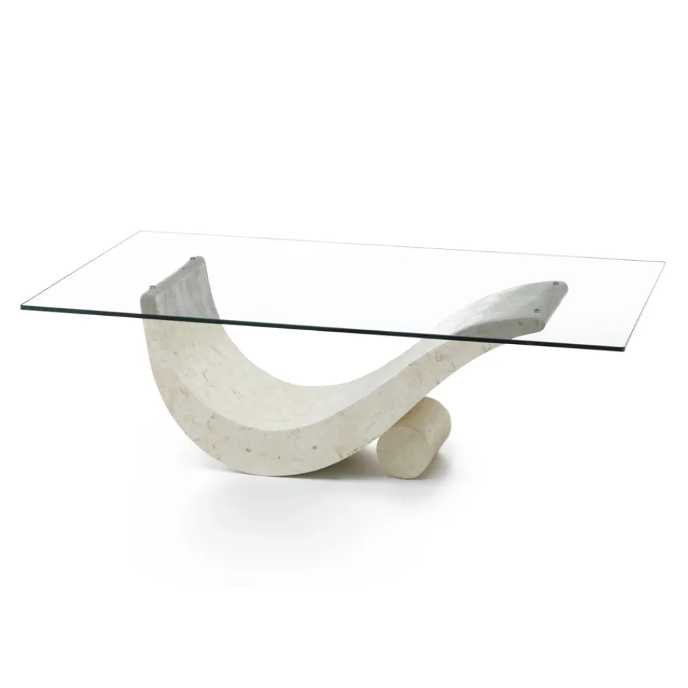 Viadurini Living Couchtische Aus Stein-Couchtisch im modernen Design mit Glasplatte und Sockel aus Fossilstein – Nachfüllen