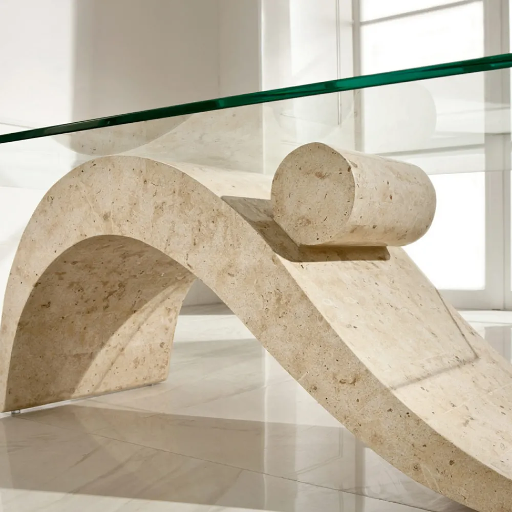 Viadurini Living Couchtische Aus Stein-Couchtisch im modernen Design mit Glasplatte und Sockel aus Fossilstein – Nachfüllen