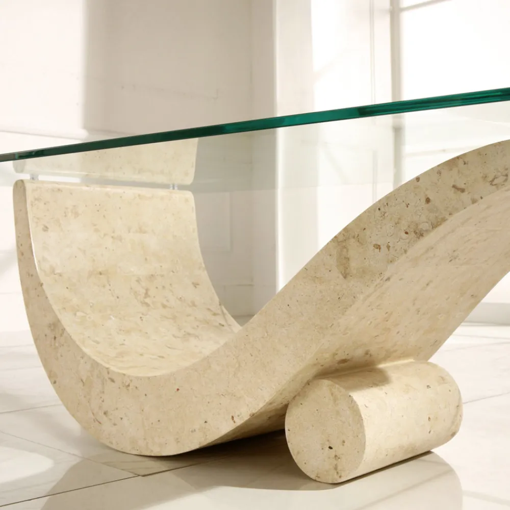 Viadurini Living Couchtische Aus Stein-Couchtisch im modernen Design mit Glasplatte und Sockel aus Fossilstein – Nachfüllen