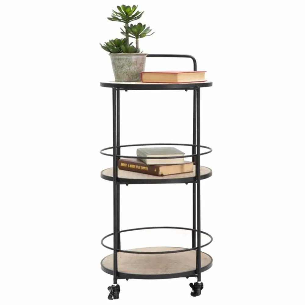 Viadurini Living Moderne Couchtische-Couchtisch im modernen Design aus Eisen und MDF mit Rollen und 3 Regalen - Lennox