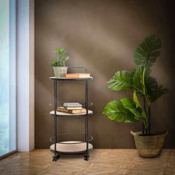 Viadurini Living Moderne Couchtische-Couchtisch im modernen Design aus Eisen und MDF mit Rollen und 3 Regalen - Lennox