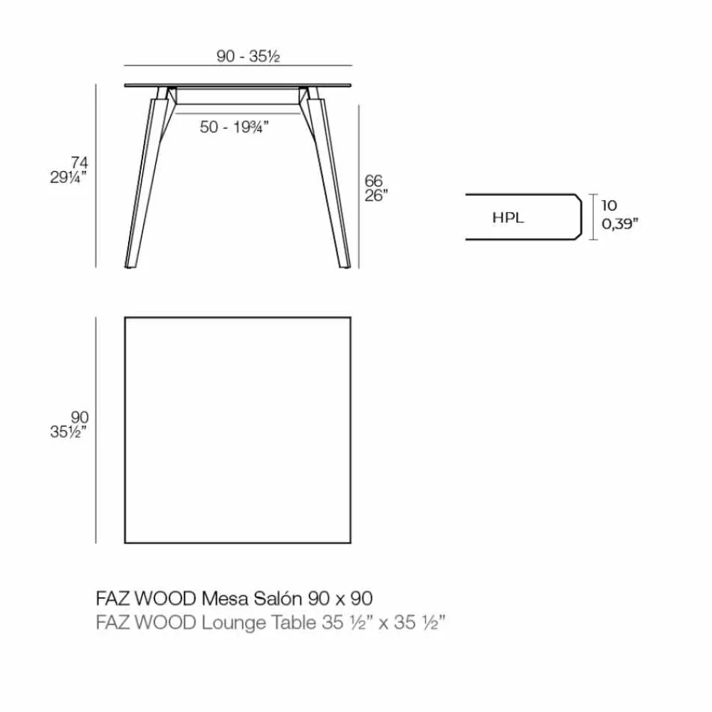 Vondom Moderne Couchtische-Couchtisch in Holz und Hpl Verschiedene Farben 2 Größen - Faz Wood von