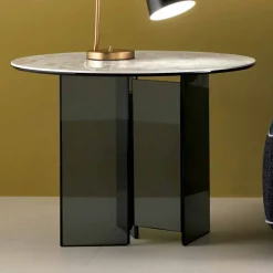 Viadurini Living Moderne Couchtische-Couchtisch mit Couchtisch aus Rauchglas und runder Keramikplatte - Random