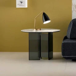 Viadurini Living Moderne Couchtische-Couchtisch mit Couchtisch aus Rauchglas und runder Keramikplatte - Random